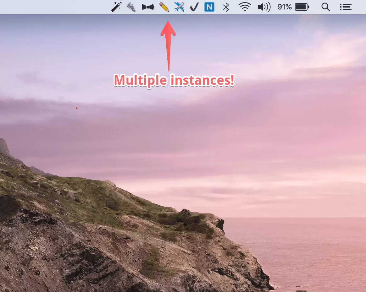 Picture showing multiple instances of notion pages in macos menubar